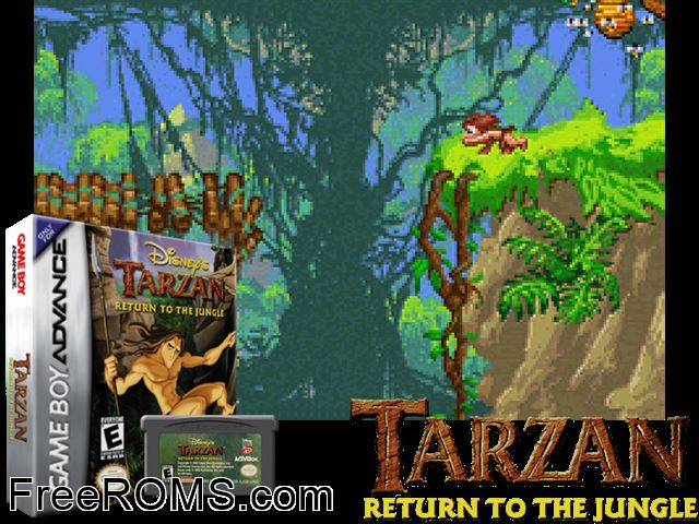 Tarzan - Return To The Jungle Gameboy Advance game showing 3D box cover and gameplay screenshot